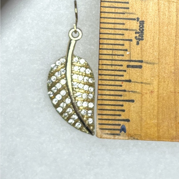 Gold Tone Rhinestone Leaf Shaped Hook Dangle Earrings - Picture 4 of 5